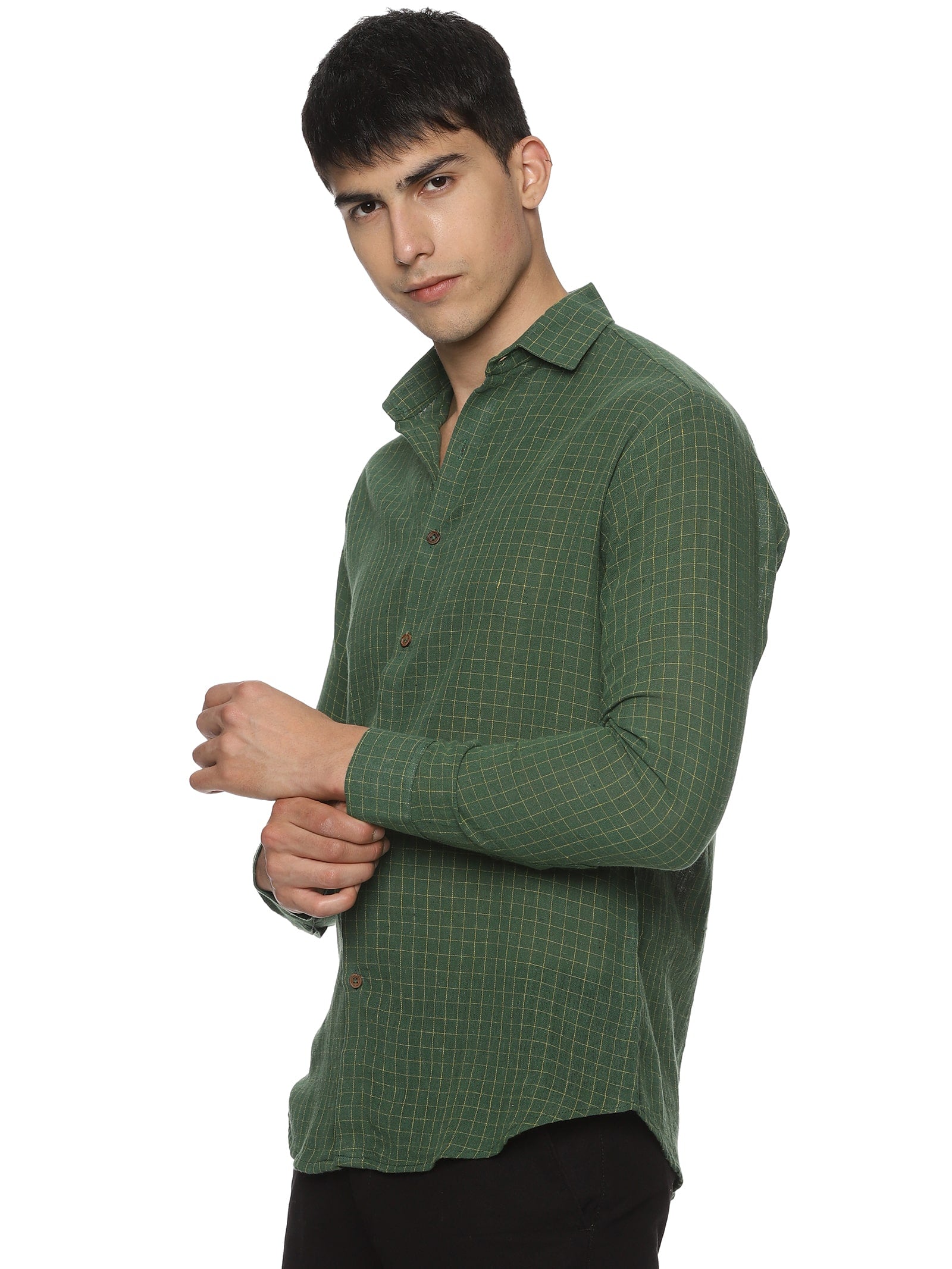 Organic Kala Cotton Shirts - Green Checks