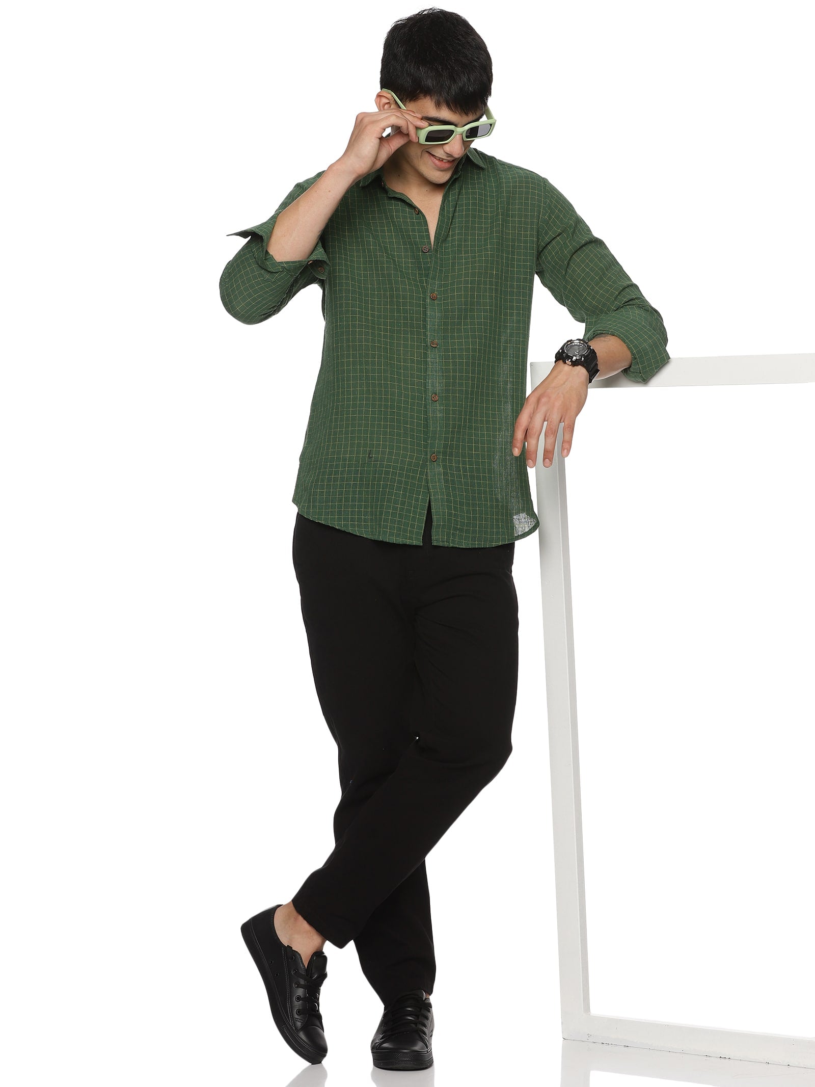 Organic Kala Cotton Shirts - Green Checks