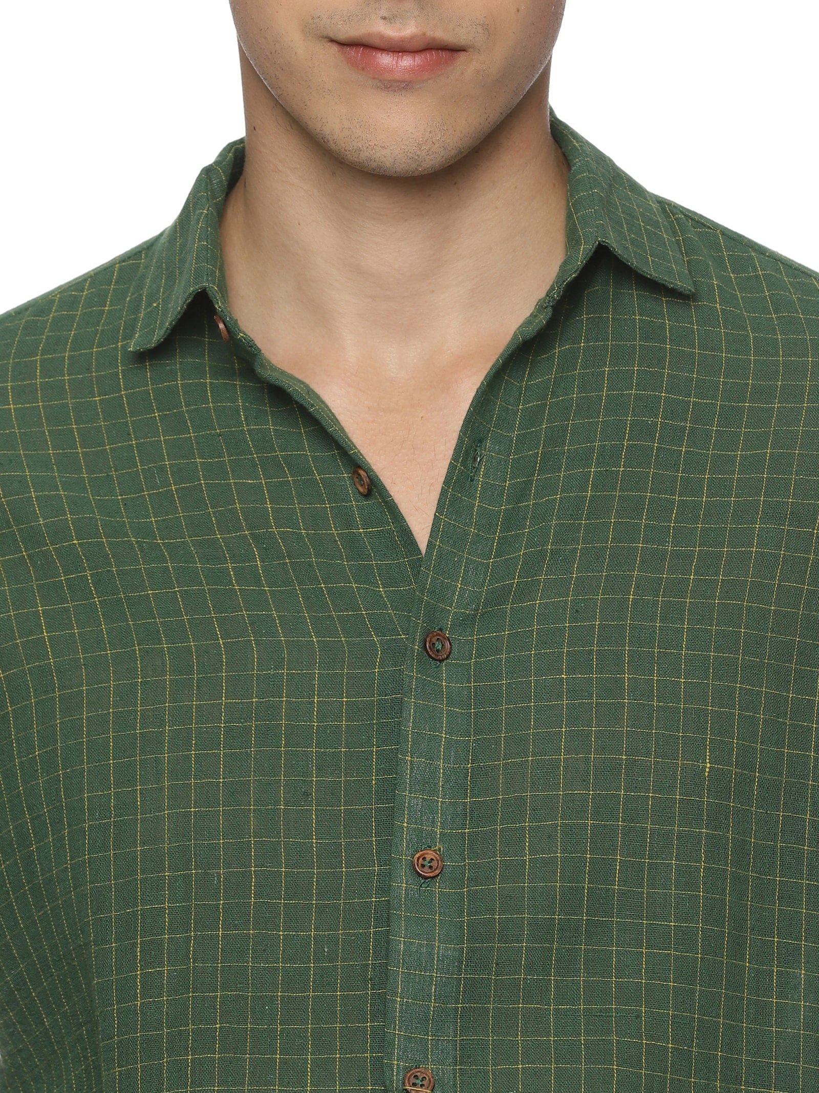 Organic Kala Cotton Shirts - Green Checks