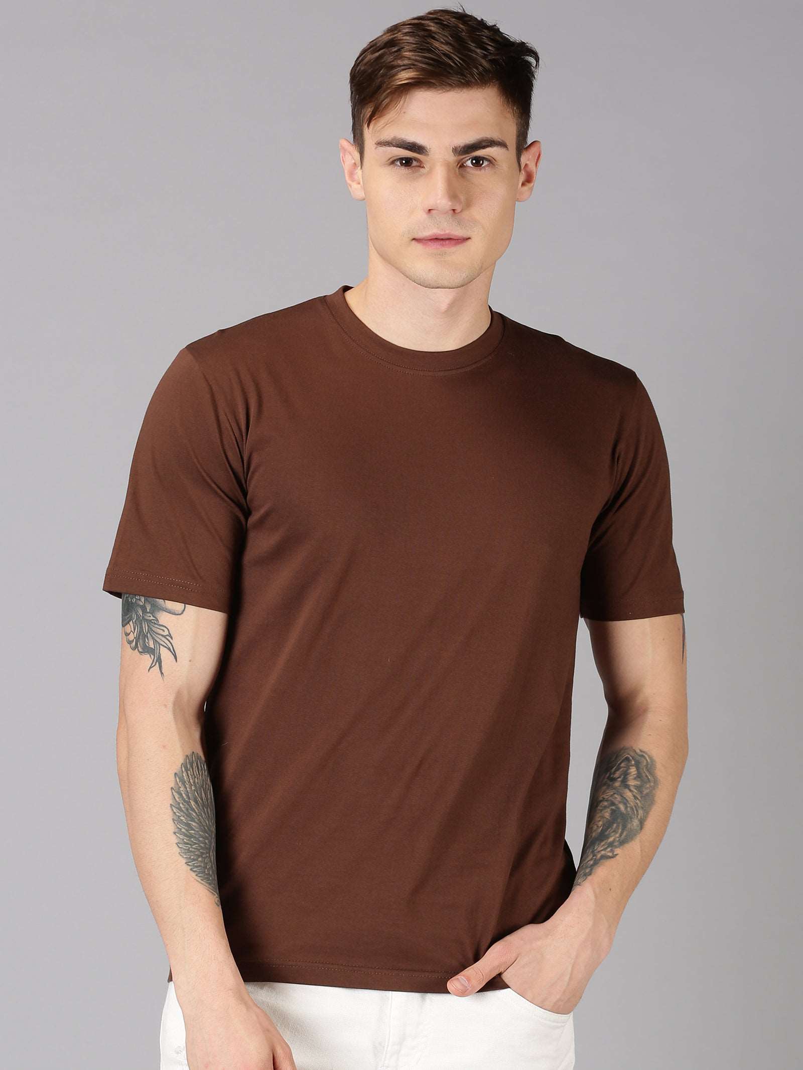 Organic Cotton Crew Neck TShirt - Chocolate Brown
