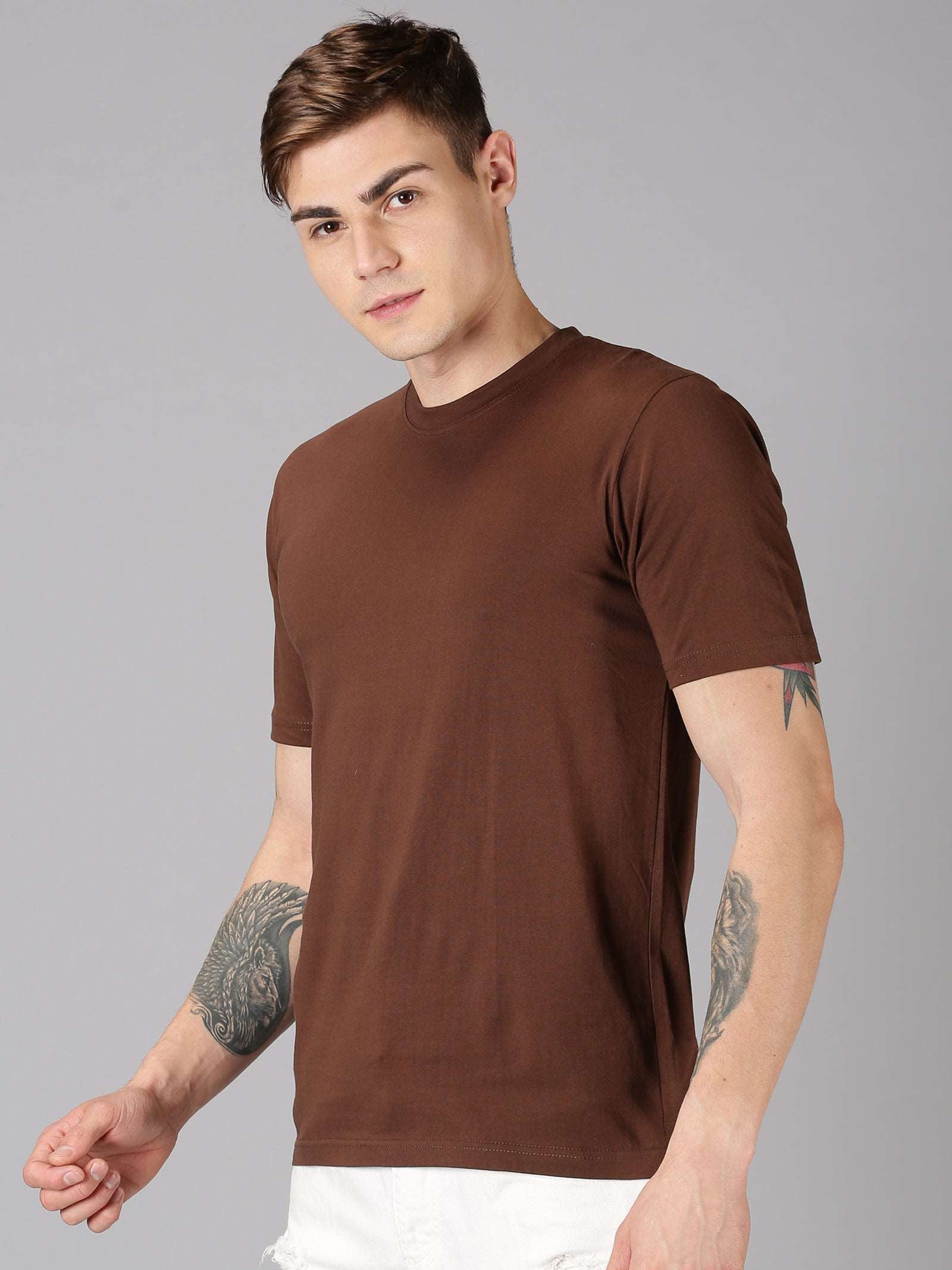 Organic Cotton Crew Neck TShirt - Chocolate Brown